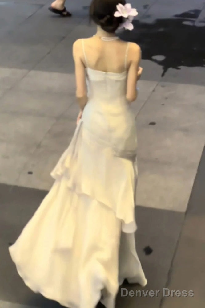 Sexy Mermaid Spaghetti Straps Ivory Long Prom Dresses Night Dress Birthday Outfits