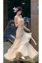 Sexy Mermaid Spaghetti Straps Ivory Long Prom Dresses Night Dress Birthday Outfits