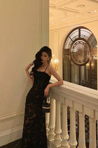 Sexy Mermaid Spaghetti Straps Lace Long Black Prom Dresses Birthday Outfits