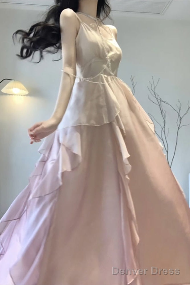 Sexy Mermaid Spaghetti Straps Ombre Pink Chiffon Dress Long Prom Dresses Birthday Outfits
