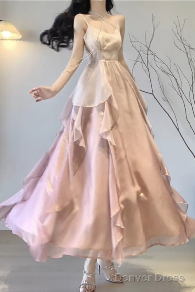 Sexy Mermaid Spaghetti Straps Ombre Pink Chiffon Dress Long Prom Dresses Birthday Outfits Main image