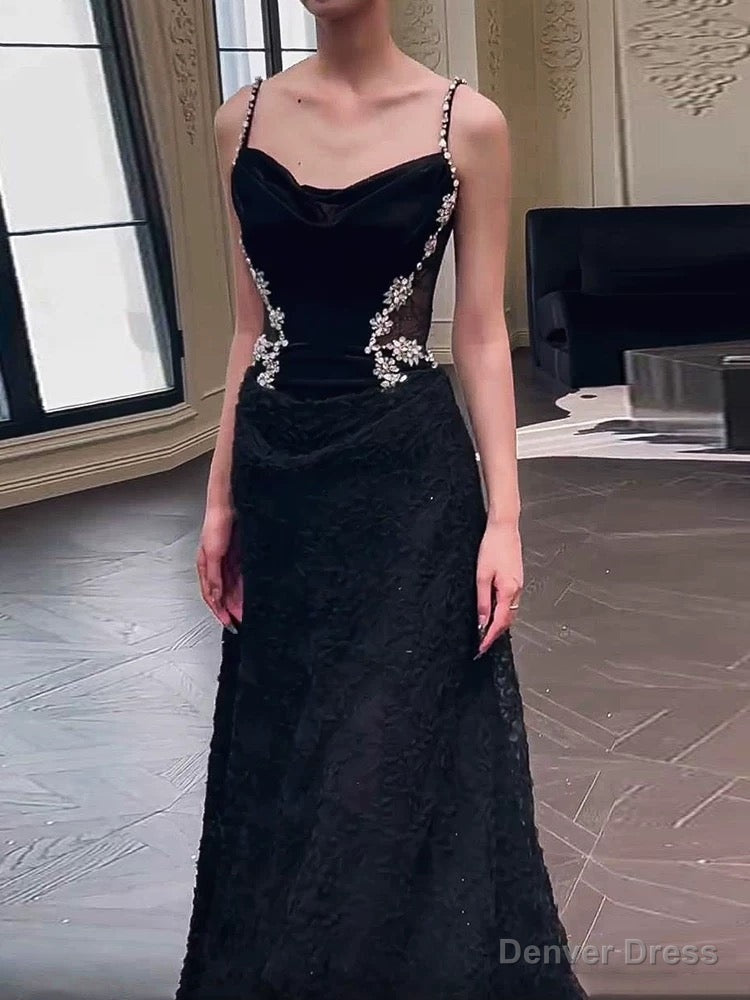 Sexy Mermaid Spaghetti Straps Black Floor Length Prom Dress Secondary image