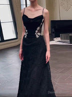 Sexy Mermaid Spaghetti Straps Black Floor Length Prom Dress