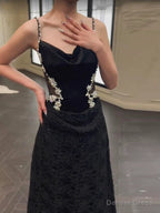 Sexy Mermaid Spaghetti Straps Black Floor Length Prom Dress