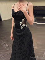Sexy Mermaid Spaghetti Straps Black Floor Length Prom Dress