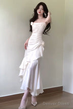 Sexy Mermaid Spaghetti Straps White Long Prom Dresses Night Dress Birthday Outfits