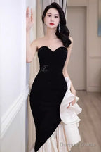 Sexy Mermaid Strapless Long Black Sequin Prom Dress