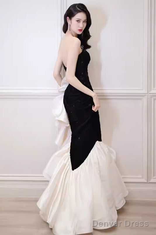Sexy Mermaid Strapless Long Black Sequin Prom Dress