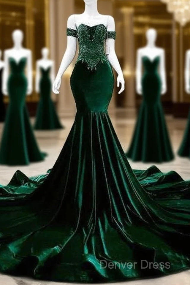 Sexy Mermaid Strapless Long Dark Green Prom Dresses Evening Dresses