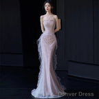Sexy Mermaid Strapless Neckline Sequin Long Floor Length Pearls Prom Dresses