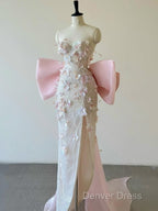 Sexy Mermaid Strapless Pink Sequin Long Floral Prom Dresses Party Dresses