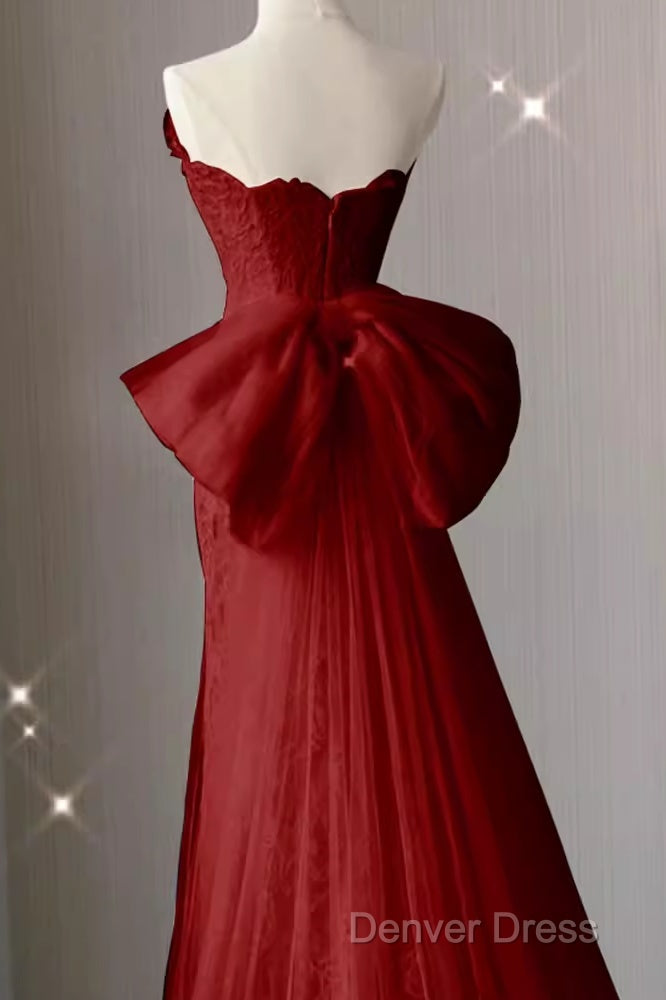 Sexy Mermaid Strapless Red Lace Long Prom Dresses