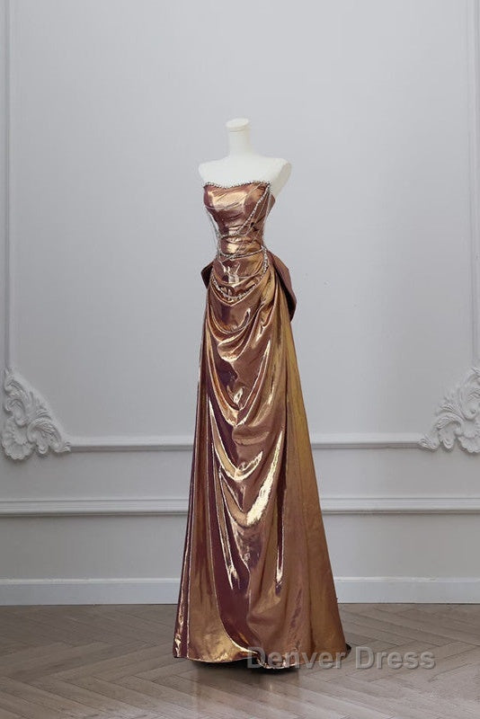 Sexy Mermaid Strapless Sequin Brown Long Prom Dresses Secondary image