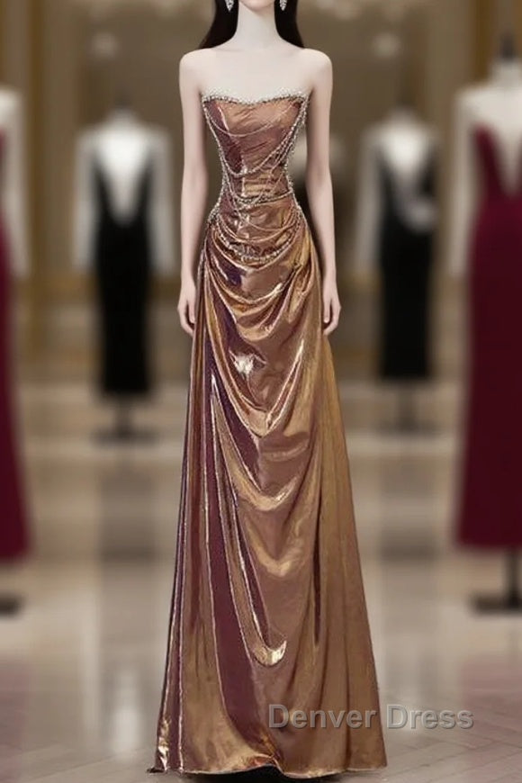 Sexy Mermaid Strapless Sequin Brown Long Prom Dresses Main image