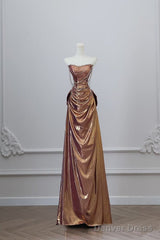 Sexy Mermaid Strapless Sequin Brown Long Prom Dresses