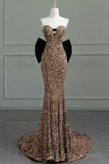 Sexy Mermaid Strapless Sequin Gold Floor Length Prom Dress