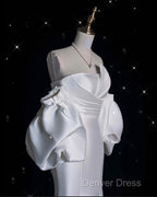 Sexy Mermaid Strapless Short Sleeves White Satin Wedding Dresses Brides Dresses