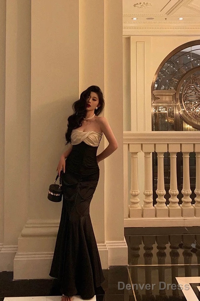 Sexy Mermaid Strapless Sleeveless Black Ankle Length Ruffle Prom Dresses Birthday Outfits Secondary image