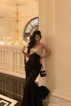 Sexy Mermaid Strapless Sleeveless Black Ankle Length Ruffle Prom Dresses Birthday Outfits