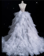 Sexy Mermaid Strapless Tulle With Silver Beads Long Wedding Dress Brides Dresses