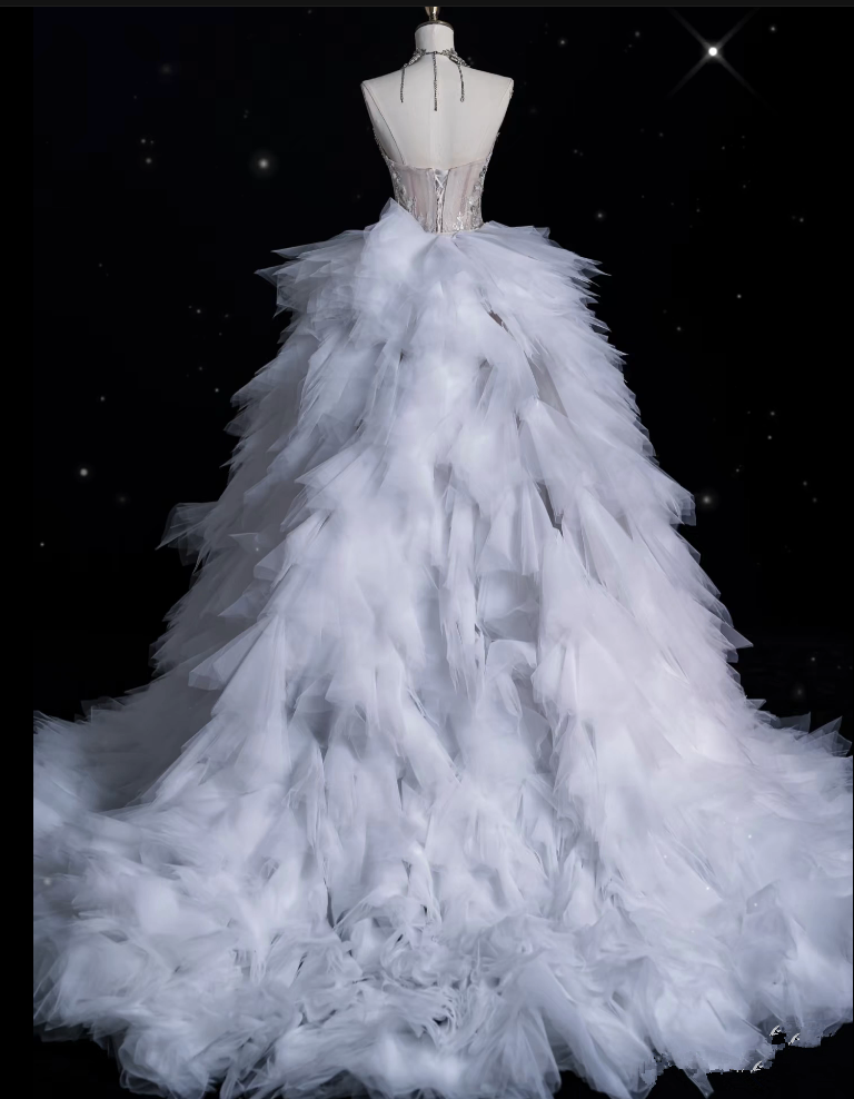 Sexy Mermaid Strapless Tulle With Silver Beads Long Wedding Dress Brides Dresses