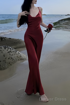 Sexy Mermaid Straps Backless Burgundy Prom Dresses 21th Birthday Outfits