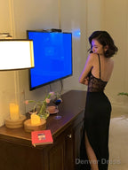 Sexy Mermaid Straps Black Lace Prom Dress 21Th Birthday Outfits