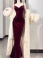 Sexy Mermaid Straps Burgundy Long Prom Dress Birthday Outfits