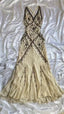 Sexy Mermaid Straps Chiffon Beaded Long Prom Dress Backless Prom Dress