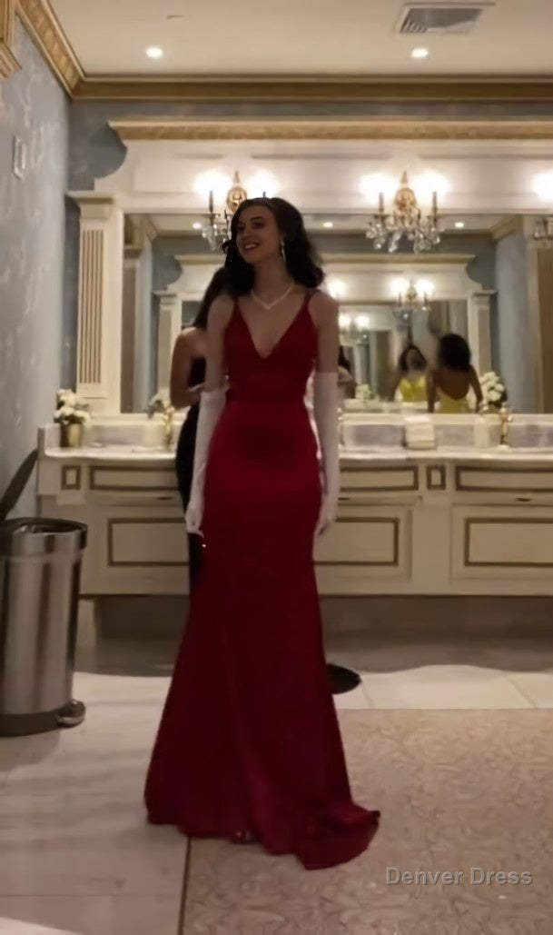 Sexy Mermaid Straps Floor Length Red Prom Dresses Main image