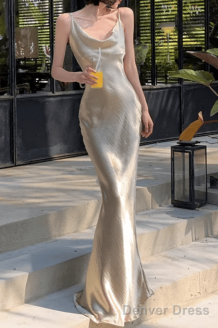 Sexy Mermaid Straps Gold Satin Prom Dresses 21th Birthday Outfits Main image