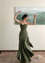 Sexy Mermaid Straps Green Prom Dress Satin Long Prom Dresses