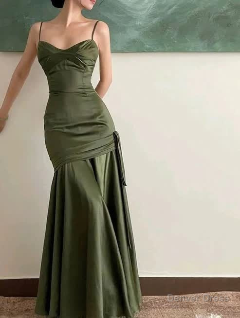 Sexy Mermaid Straps Green Prom Dress Satin Long Prom Dresses Secondary image