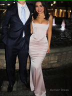 Sexy Mermaid Straps Long Pink Prom Dress
