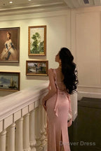 Sexy Mermaid Straps Neckline Backless Silk Satin Pink Slit Prom Dresses Birthday Outfits