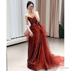 Sexy Mermaid Sweetheart Burgundy Floor Length Prom Dress Sequin Prom Dresses
