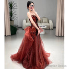 Sexy Mermaid Sweetheart Burgundy Floor Length Prom Dress Sequin Prom Dresses