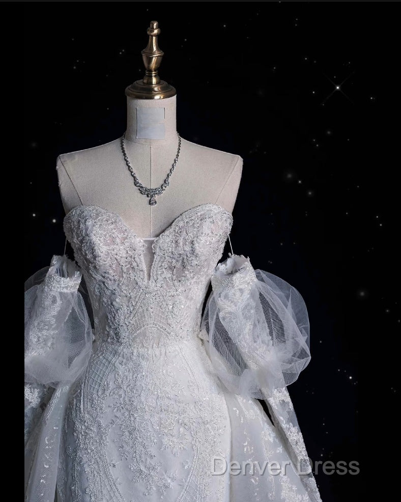 Sexy Mermaid Sweetheart Long Sleeves White Lace Wedding Dresses Brides Dresses