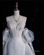 Sexy Mermaid Sweetheart Long Sleeves White Lace Wedding Dress Brides Dresses