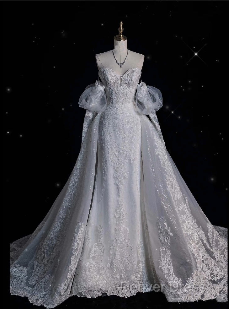 Sexy Mermaid Sweetheart Long Sleeves White Lace Wedding Dress Brides Dresses