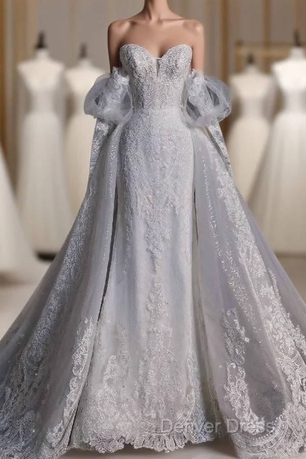 Sexy Mermaid Sweetheart Long Sleeves White Lace Wedding Dresses Brides Dresses Main image