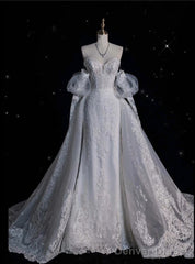 Sexy Mermaid Sweetheart Long Sleeves White Lace Wedding Dresses Brides Dress