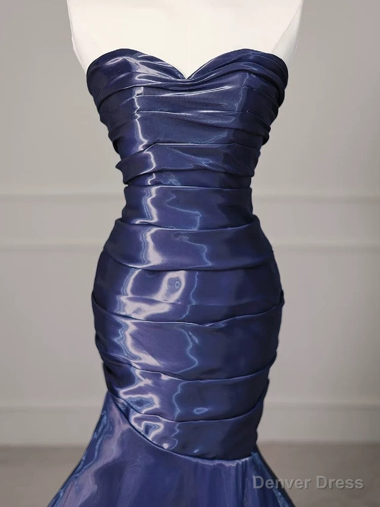 Sexy Mermaid Sweetheart Navy Blue Floor Length Prom Dress