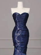 Sexy Mermaid Sweetheart Navy Blue Floor Length Prom Dress