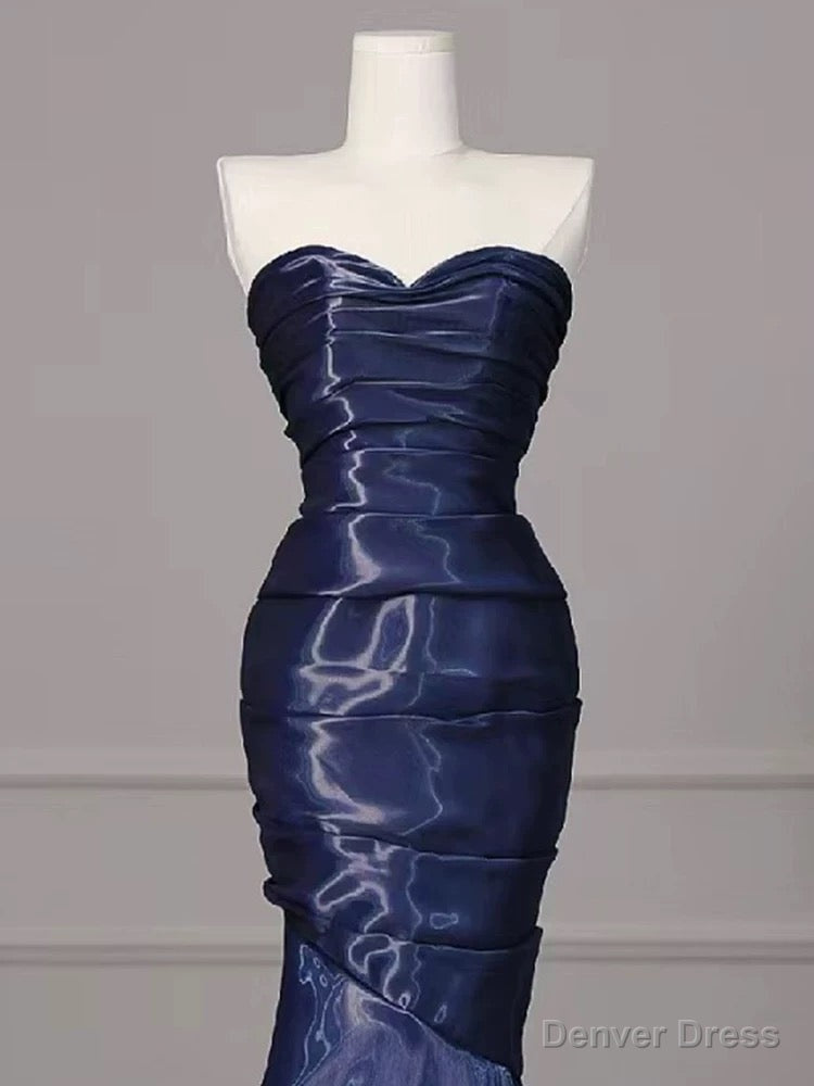Sexy Mermaid Sweetheart Navy Blue Floor Length Prom Dress