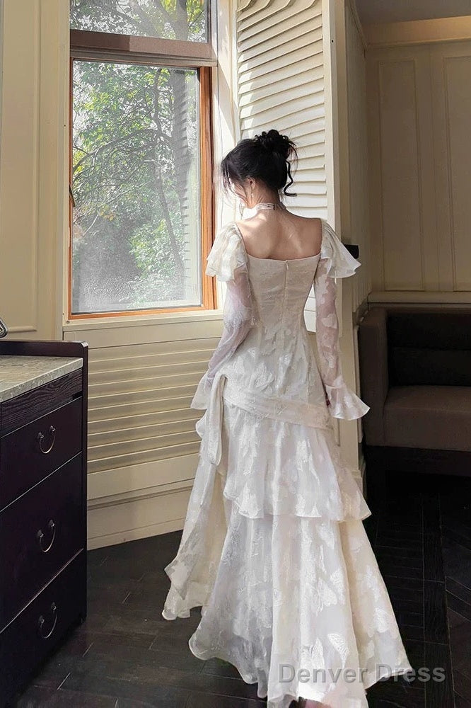 Sexy Mermaid Sweetheart Neckline White Lace Ruffles Long Evening Dress Prom Dresses