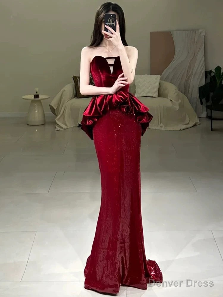 Sexy Mermaid Sweetheart Red Floor Length Prom Dress
