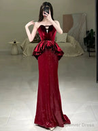 Sexy Mermaid Sweetheart Red Floor Length Prom Dress