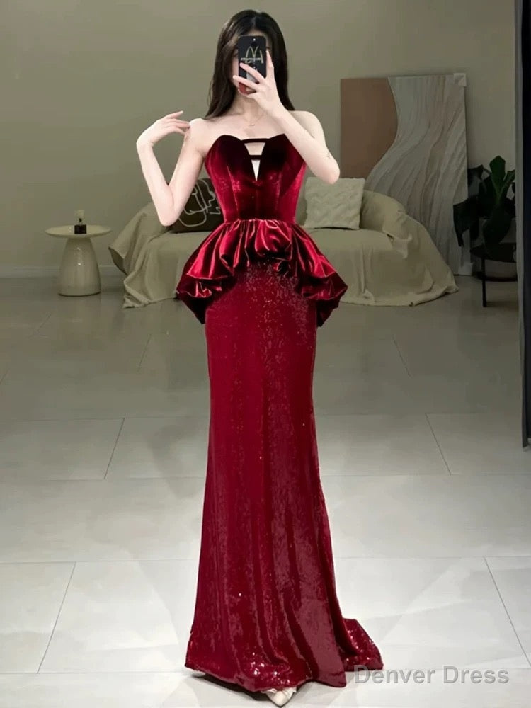 Sexy Mermaid Sweetheart Red Floor Length Prom Dress