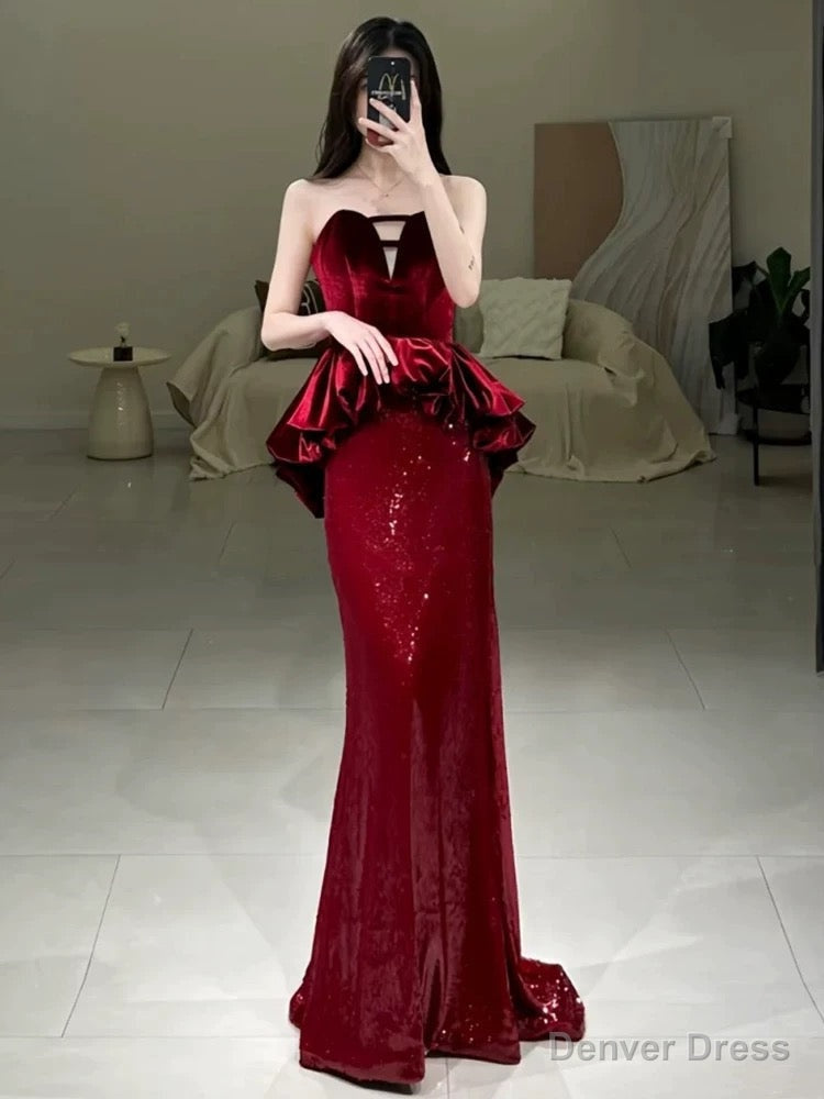 Sexy Mermaid Sweetheart Red Floor Length Prom Dress